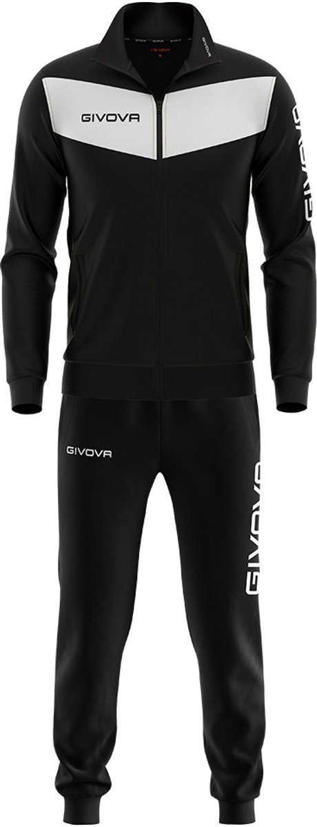 Givova Tuta Visa Glans Trainingspak - Zwart/Wit - Maat S