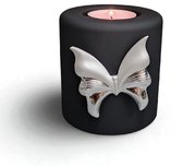 Mini Urn met kaarshouder - Glas - Handgemaakt - Zwart / Zilver - 180 ml - Urn voor mensen - Urn voor dieren - Incl. deksel, kaarsje & aszakje - verzilverde vlinder (.925)