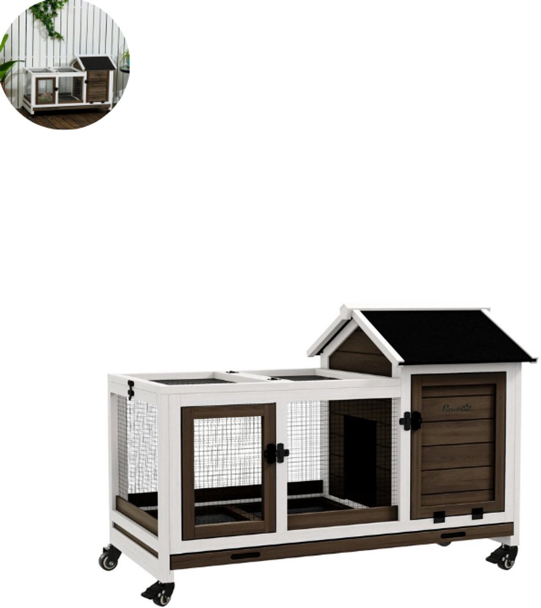 Konijnenhok – Voor buiten – Weerbestendig – Konijnenren – Kooi – Groot konijnen Hok – Bruin Konijnenhok – Voor buiten – Weerbestendig – Konijnenren – Kooi – Groot konijnen Hok – Bruin