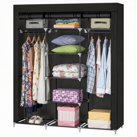 Goliving Opvouwbare Kledingkast - Garderobekast - 175 x 150 x 45 cm - Kleerkast - Stoffen Vouwkast - Campingkast - Zwart