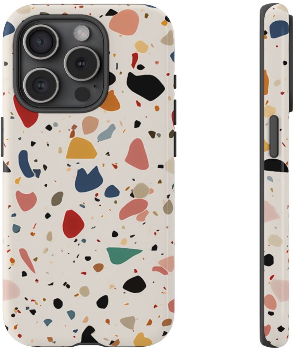 Kleurrijk Terrazzo-Patroon – Telefoonhoesje Geschikt voor iPhone 15 Pro