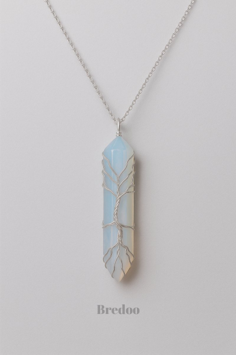 Opaliet dames ketting - Bredoo Edelsteen Hanger - Verstelbaar - Opaliet gewrapped in stainless steel - Tree of life - Edelstenen sieraden - Perfect Cadeau voor Haar!