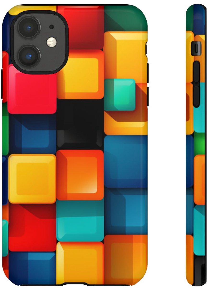 Kleurrijk 3D Vierkantenpatroon – Telefoonhoesje Geschikt voor iPhone 11