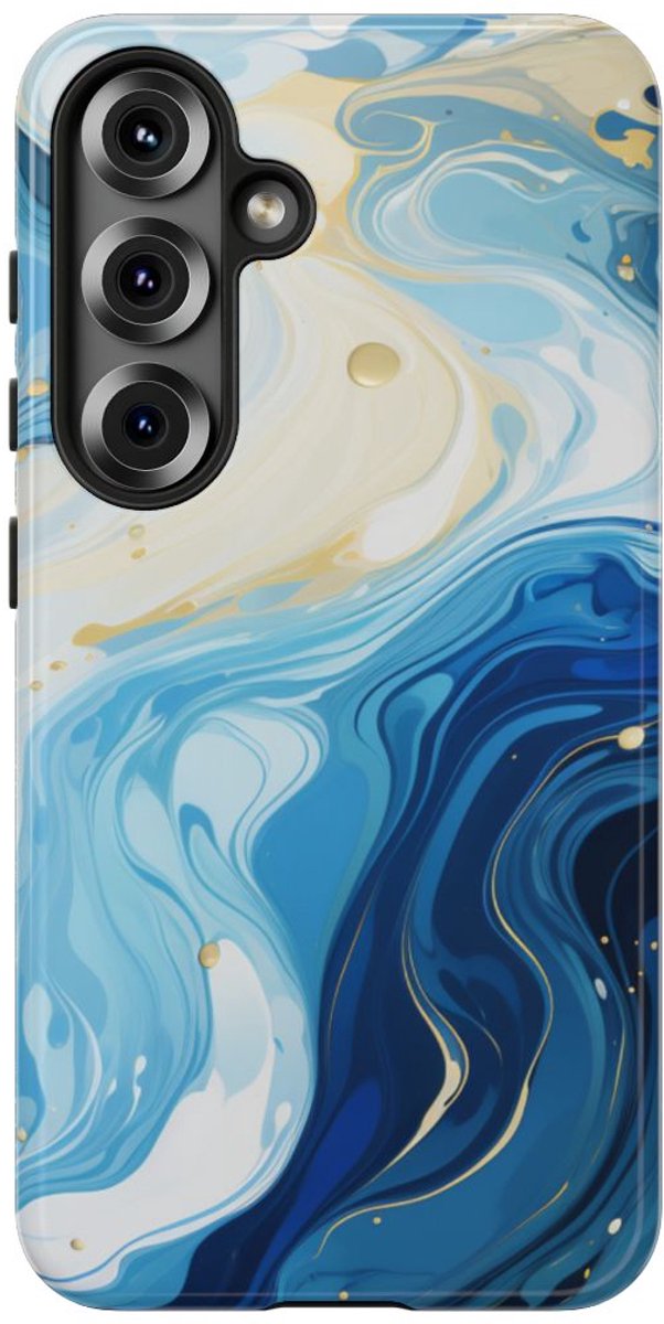 Blauw-Witte Marmer Abstract – Telefoonhoesje Geschikt voor Samsung Galaxy S25