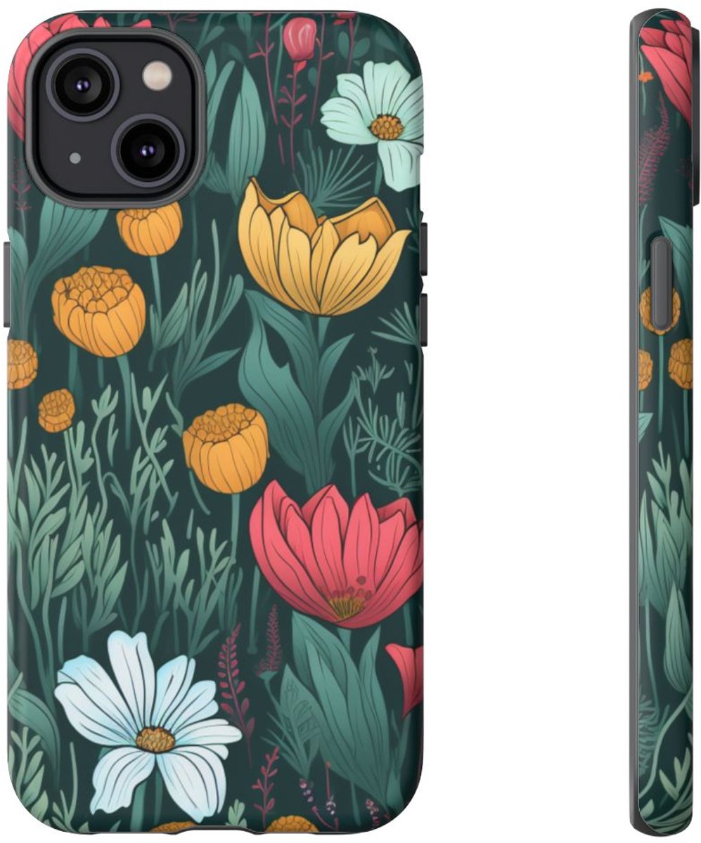 Handgetekend Bloemenweidepatroon – Telefoonhoesje Geschikt voor iPhone 14 Plus
