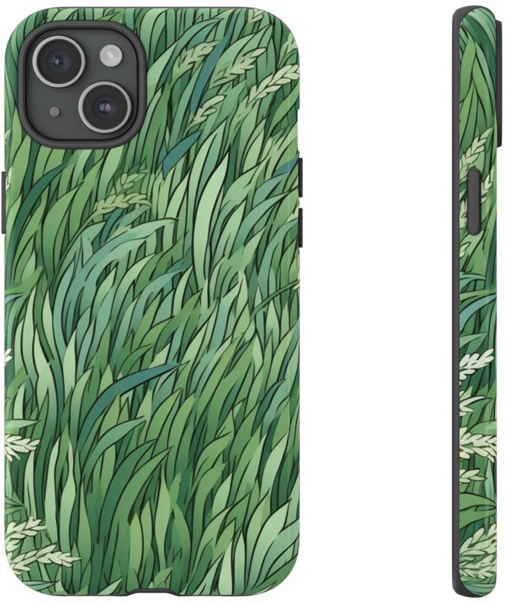 Weelderig Groen Graspatroon – Telefoonhoesje Geschikt voor iPhone 15 Plus