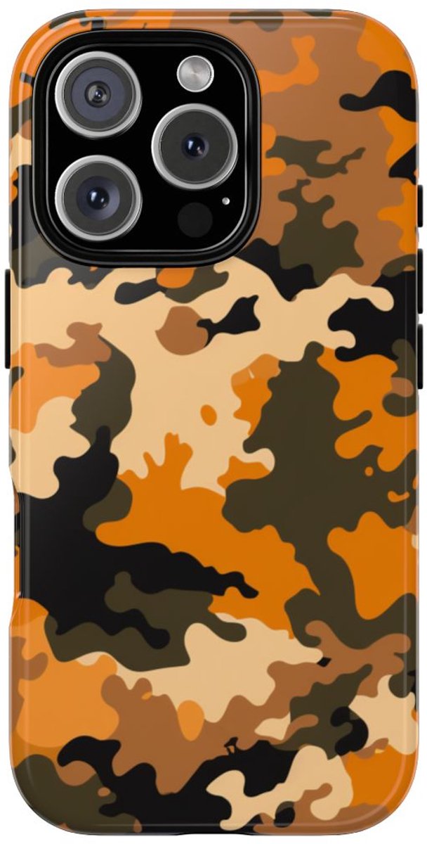 Oranje Woodland Camouflagepatroon – Telefoonhoesje Geschikt voor iPhone 16 Pro