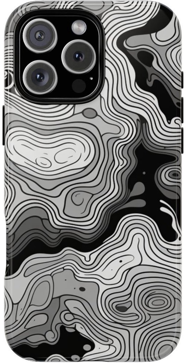 Monochroom Topografisch Patroon – Telefoonhoesje Geschikt voor iPhone 16 Pro Max