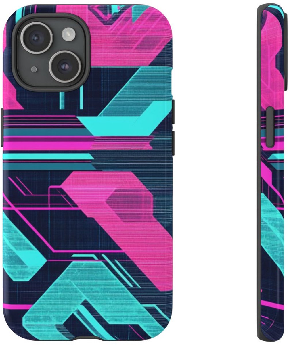 Fel Geometrisch Neonpatroon – Telefoonhoesje Geschikt voor iPhone 15