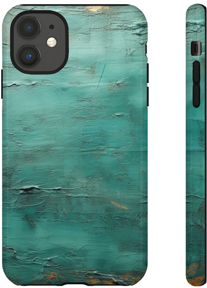 Getextureerde Turquoise Abstracte Kunst – Telefoonhoesje Geschikt voor iPhone 11