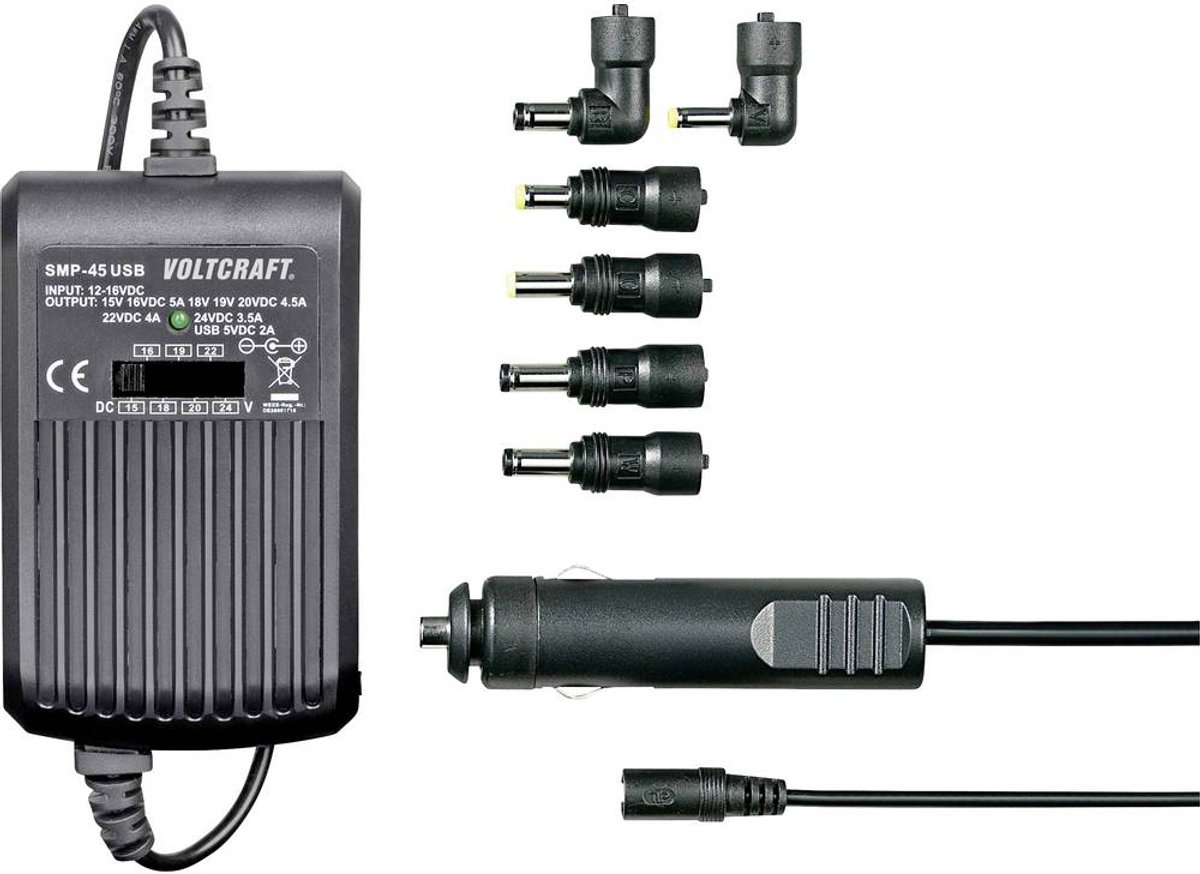 VOLTCRAFT SMP-45 USB Laptop netvoeding 45 W 9.5 V/DC, 12 V/DC, 15 V/DC, 16 V/DC, 18 V/DC, 19 V/DC, 20 V/DC 3 A
