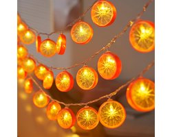 Lichtsnoer oranje, 1,5 m, 10 leds, sinaasappelschijven, lichtketting, decoratieve verlichting voor terras, woonkamer, slaapkamer, feest, bruiloft, carnaval, binnen en buiten