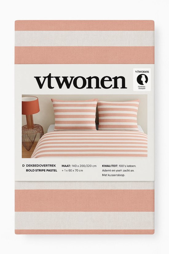 Vtwonen - Bold Stripe dekbedovertrek - Eenpersoons - 140x200/220cm - Pastelroze van Merkloos — afbeelding 5