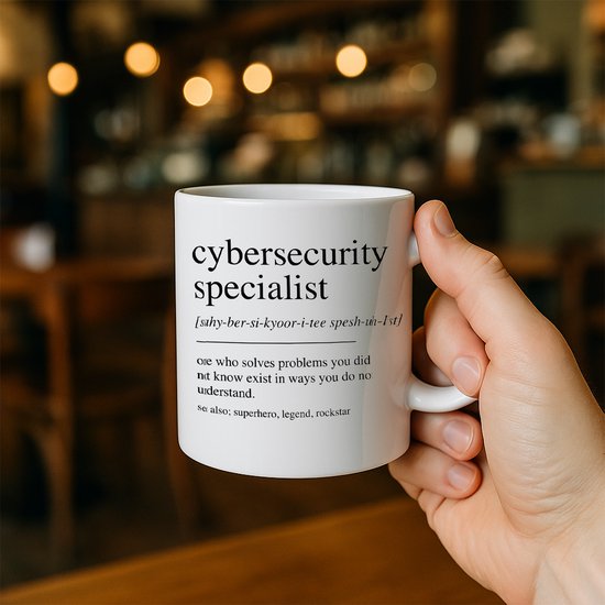 Mug « Spécialiste en cybersécurité » – Mug humoristique de 330 ml avec définition Expert informatique