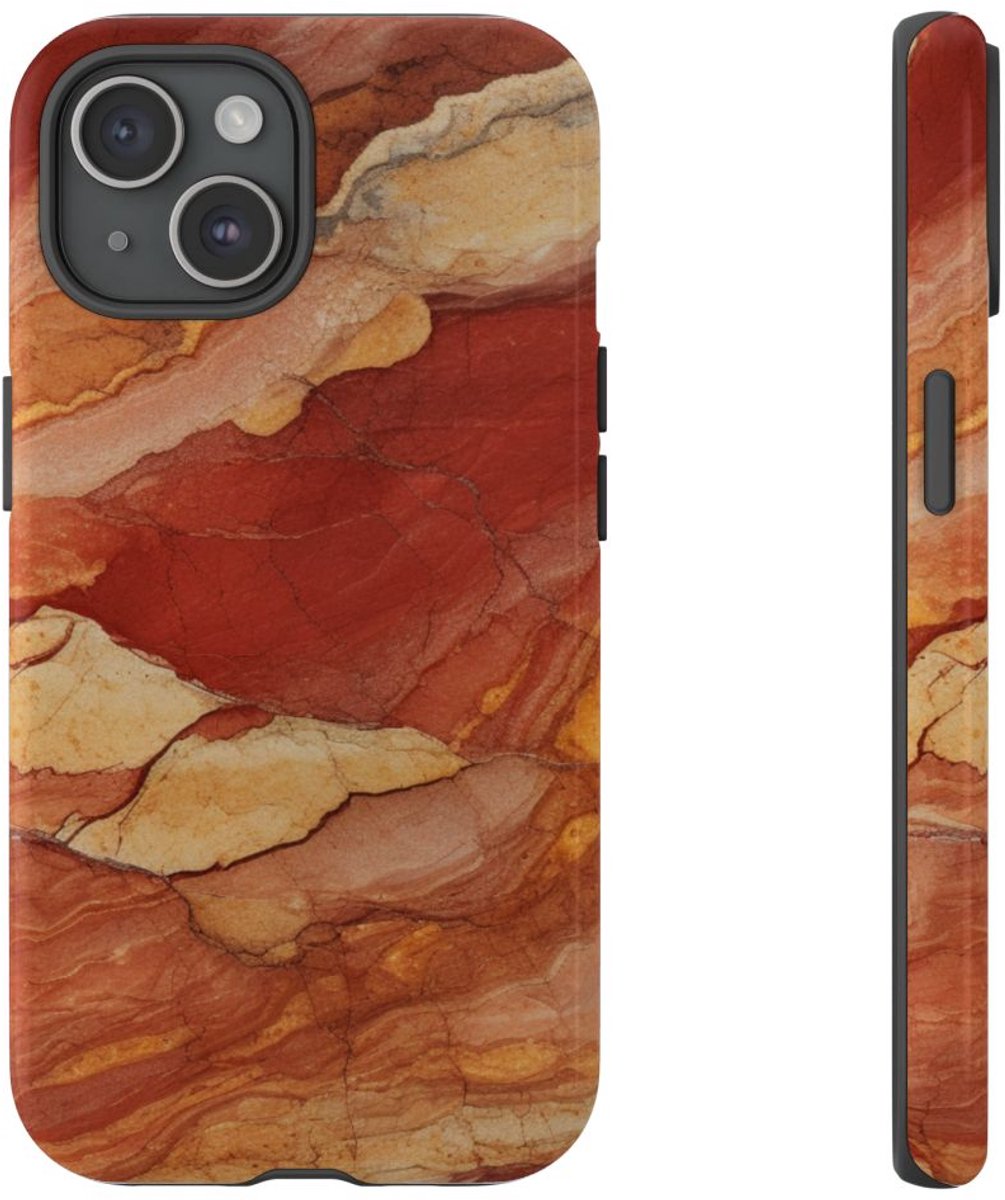 Rode en Beige Natuursteenstructuur – Telefoonhoesje Geschikt voor iPhone 15