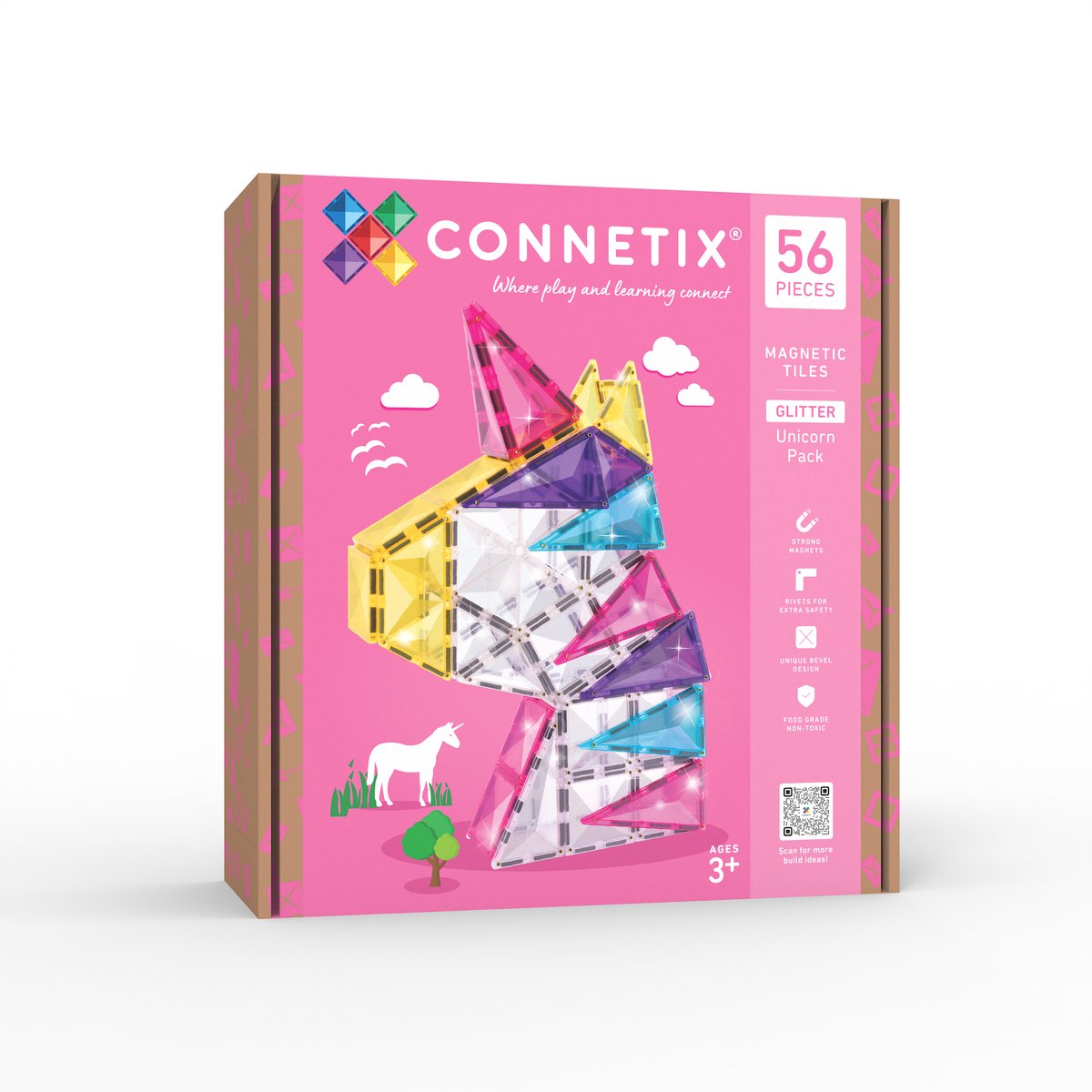 CONNETIX - Magnetisch Tegels - Glitter Eenhoorn Set - 56 Stuks - Magnetisch Speelgoed