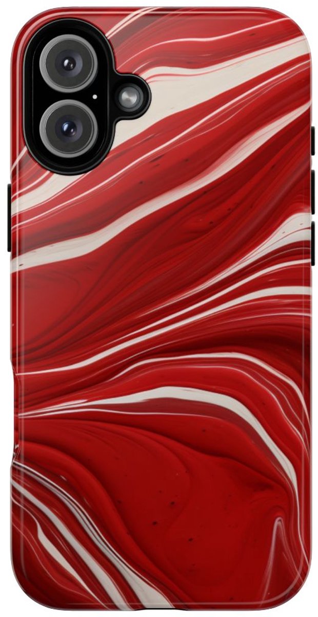 Rood-Wit Vloeiend Abstract Design – Telefoonhoesje Geschikt voor iPhone 16 Plus