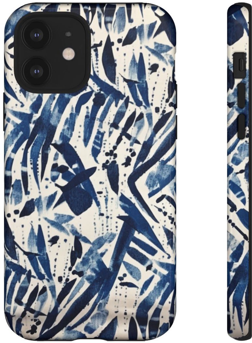 Blauw Abstract Penseelstrepenpatroon – Telefoonhoesje Geschikt voor iPhone 12
