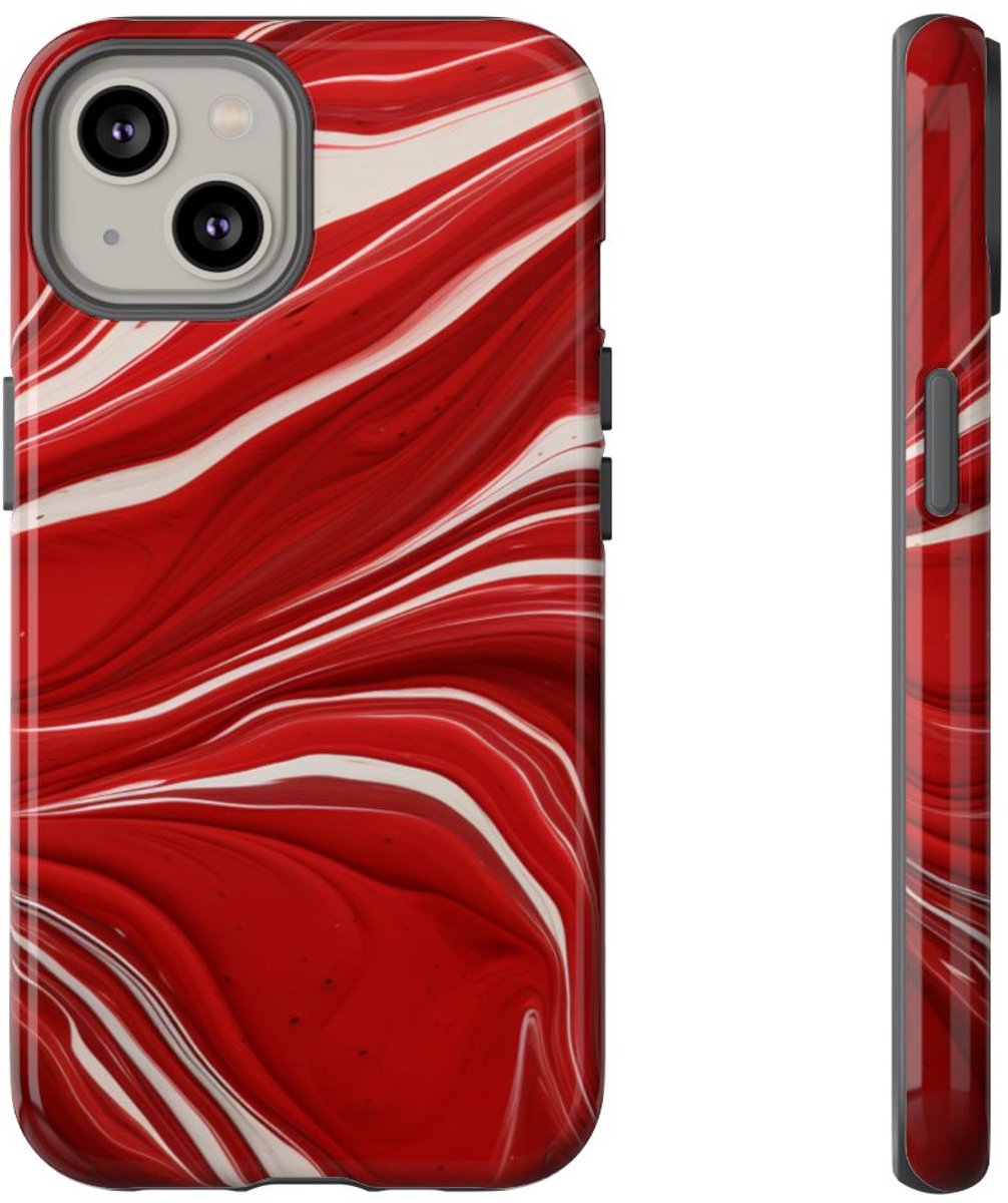 Rood-Wit Vloeiend Abstract Design – Telefoonhoesje Geschikt voor iPhone 14