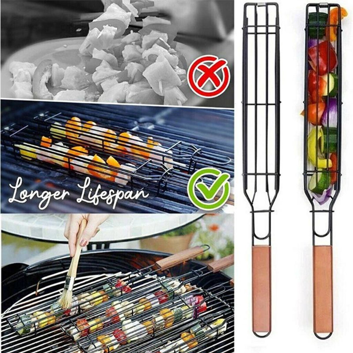 Draagbare BBQ-mand van roestvrij staal met antiaanbaklaag BBQ-mand BBQ-gereedschap