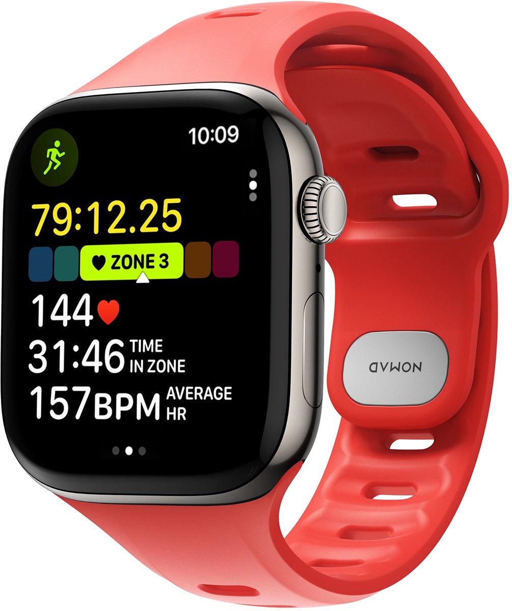 Nomad Tempo Watchband 40-42 mm – Duurzaam FKM-rubber – Waterdicht voor dagelijks gebruik en workouts – Veilige pin-en-tuck sluiting - Rood