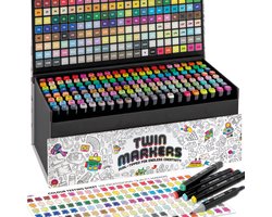 Joya Creative Twinmarkers Set 168 Stuks - Alcohol Markers met Dual-Tip - Stiften voor Volwassenen en Kinderen - Luxe Opbergkoffer