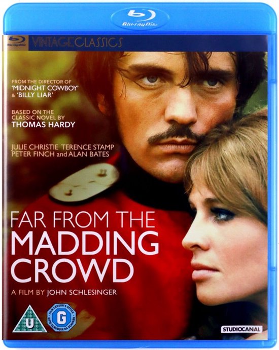 Blu-ray hoes met close-up van een man en vrouw, met de tekst "Far From The Madding Crowd".