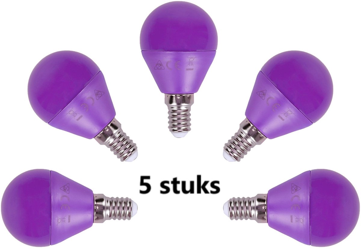 G45 kogellamp 5 stuks | E14 LED lamp 4W=30W gloeilamp | paars licht