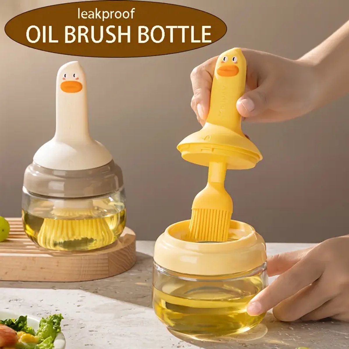 Fles voor olie en saus met kwastje – grijs-wit – 190 ml