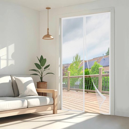 Magnetische vliegenhordeur, 120x200cm, Wit magneetgordijn vliegengordijn, automatisch sluitend, zonder boren, Magnetische hordeur gaasdeur voor balkon-, woonkamer- en terrasdeur
