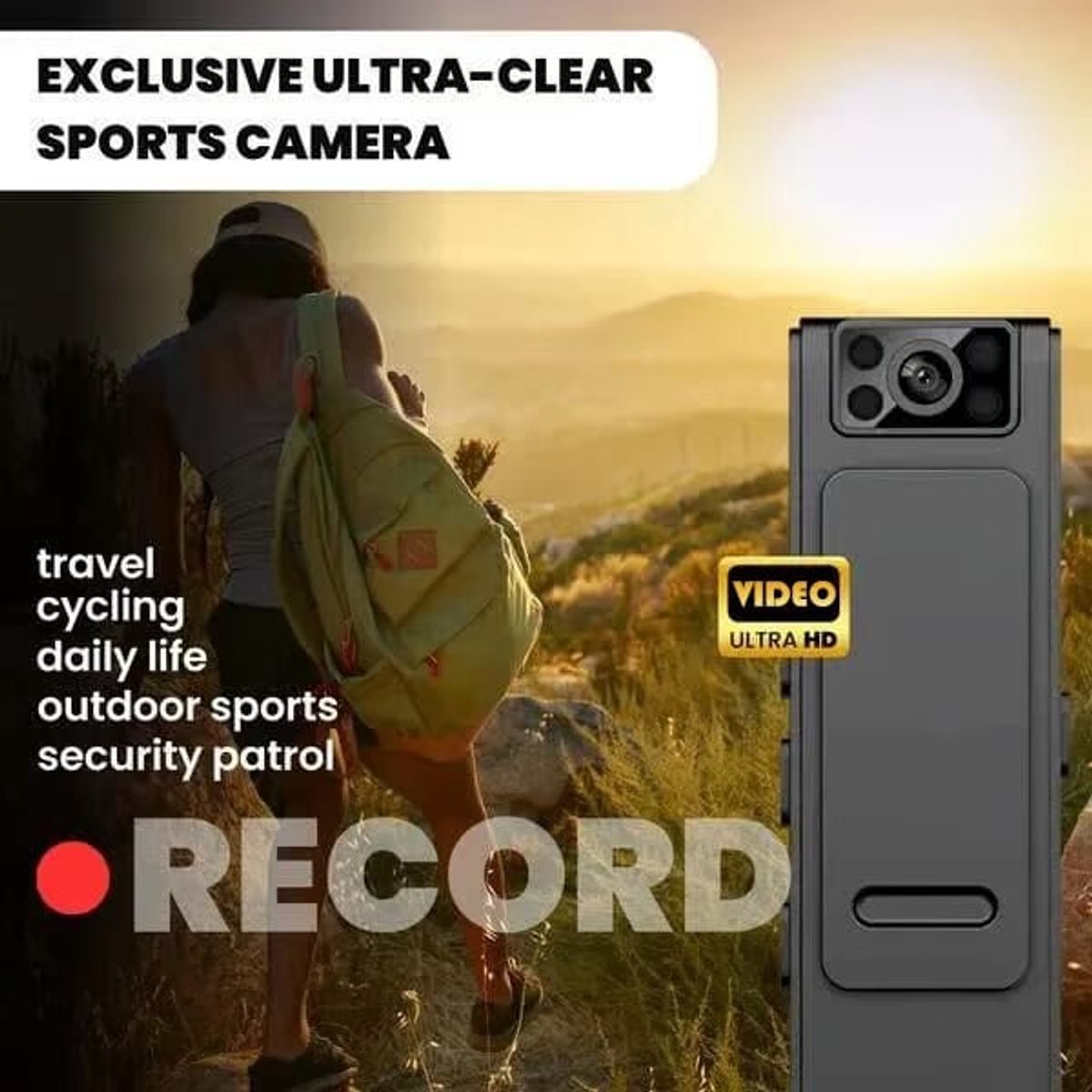 1080p mini-sportcamera, 6,3 x 2,8 x 2,9 cm, licht en draagbaar, compacte waterdichte lens voor duidelijke sequenties van je avonturen of training vanuit unieke hoeken