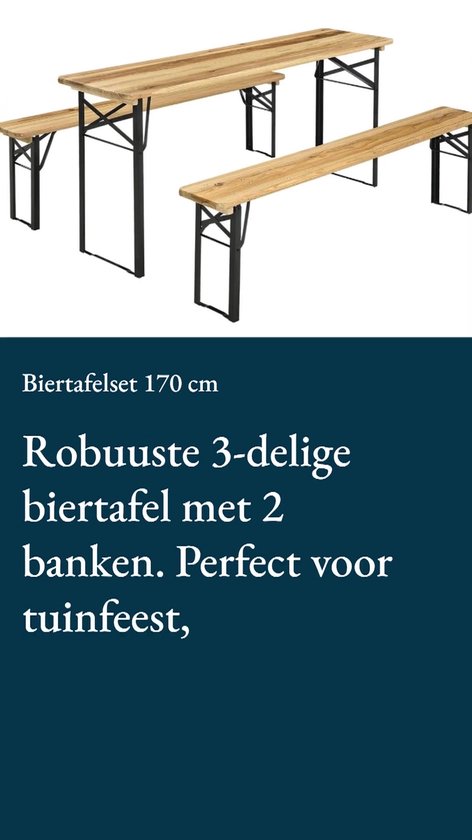 Tectake - Houten Biertafelset - Inklapbaar - 3-delig - Met 2 Banken - Bruin - 170x46x78 Cm