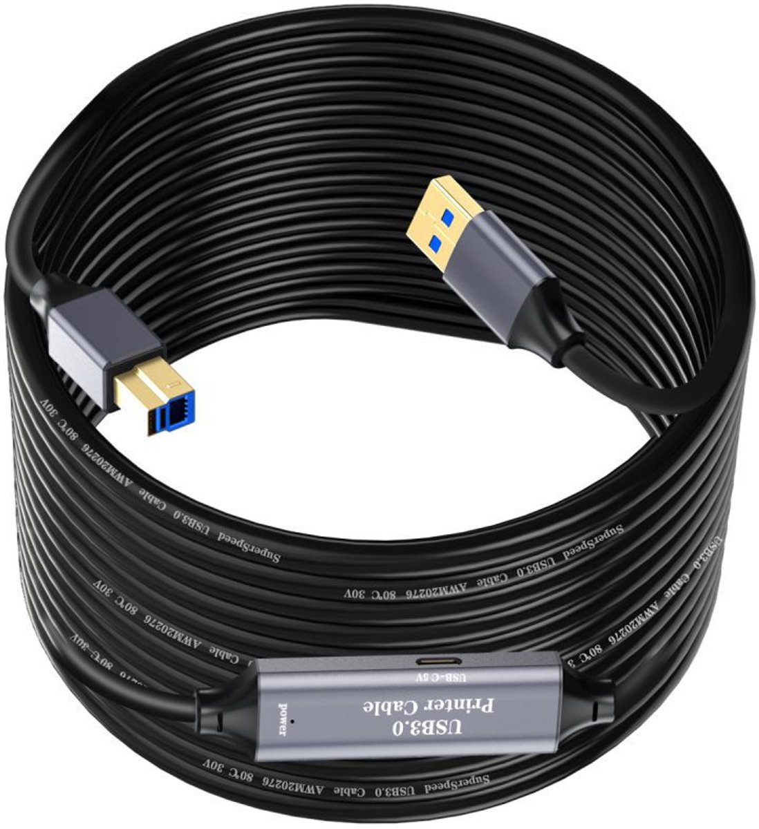 NÖRDIC USB A naar USB B - USB 3.0 - Geschikt voor Printer, USB stick, Laptop, PC, Tablet, Camera en Xbox - 5m