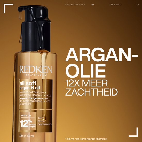 Redken - Huile capillaire sans rinçage All Soft Argan-6 Oil - Pour cheveux secs et cassants - Hydrate intensément, renforce et apporte de la brillance - 100 ml