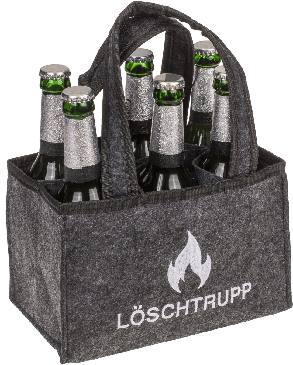 MIJOMA Felt Bottle Carrier Beer Bag - Voor 6 Flessen - Grijs met Borduring - 24 x 15 x 15 cm