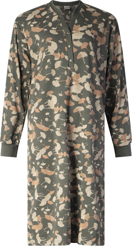 Lunatex - warm dames nachthemd 224188 - aangeruwd interlock - green flower print - maat L