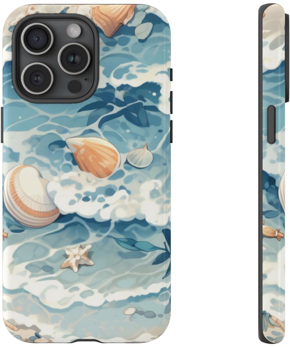 Zeesterren en Schelpen op Oceaangolven – Telefoonhoesje Geschikt voor iPhone 15 Pro Max