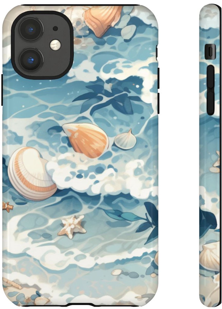 Zeesterren en Schelpen op Oceaangolven – Telefoonhoesje Geschikt voor iPhone 11