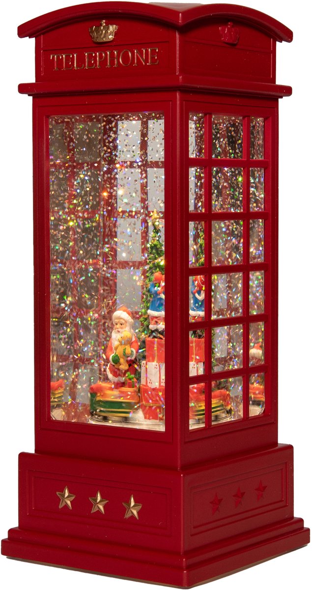 Anna's Collection Sneeuwbol/snowglobe glitter telefooncel - rood - kerstman - 10 x 25 cm - LED verlichting - lantaarn – foto 2