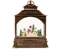 Anna's Collection Sneeuwbol/snowglobe glitter lantaarn - 22 x 8 x 29 cm - met LED verlichting - kerstversiering - kerstdecoratie