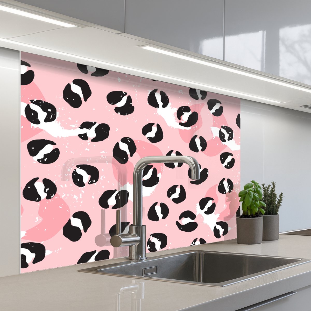 Keuken achterwand 100x80 cm - Spatscherm zelfklevend Panterprint - Deren - Design - Roze - Muurbeschermer - Spatwand fornuis