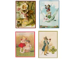 Nostalgische kaarten - 4 stuks - Franz_Josef - Klassieke Vintage afbeeldingen - nostalgische ansichtkaarten - prentbriefkaart - dieren - kinderen - Feestelijk - verjaardag -Oude Brocante briefkaarten