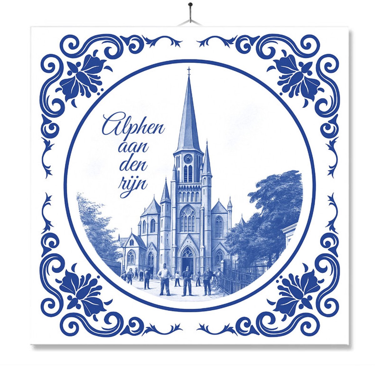 Tegel Met Opdruk | Alphen Aan Den Rijn | Delft Blauw | Cadeau | Inclusief Geschenkdoos | Standaard | Ophangsysteem