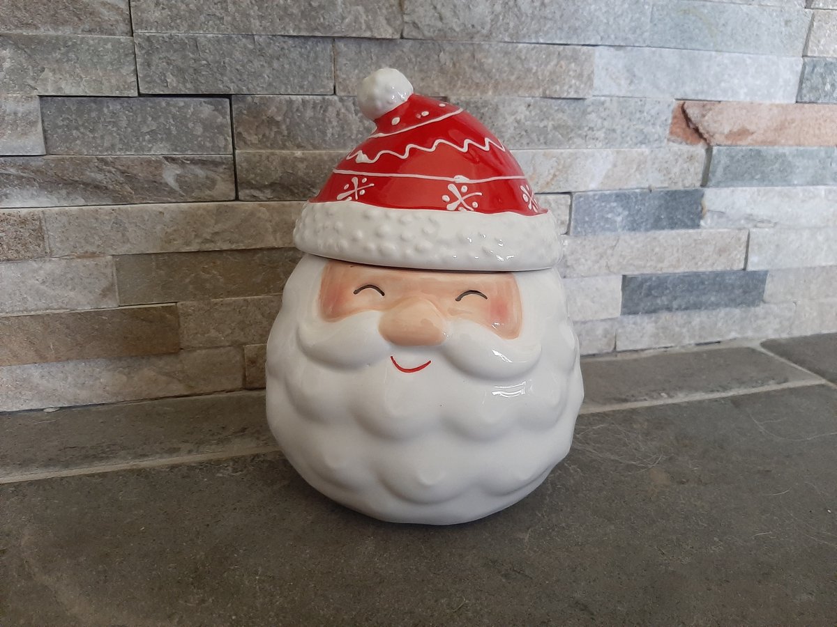 Voorraadpotje kerstman met muts als deksel 16cm