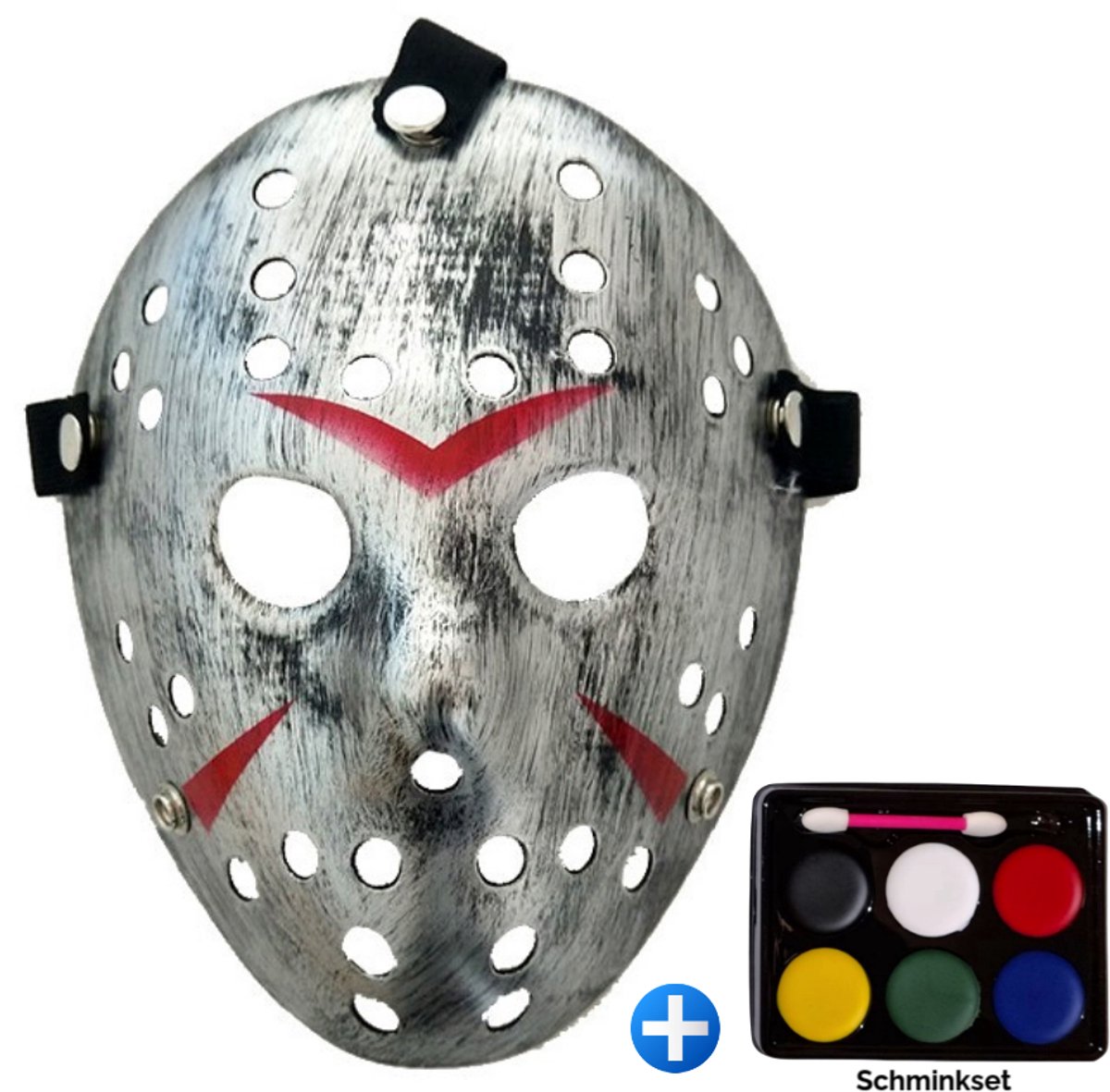 TECQX Jason Voorhees Hockey Masker - Halloween Masker - Inclusief Schminkset 6 kleuren - Horror Film Friday The 13th - Cosplay Masker - Verkleedmasker - Zilver