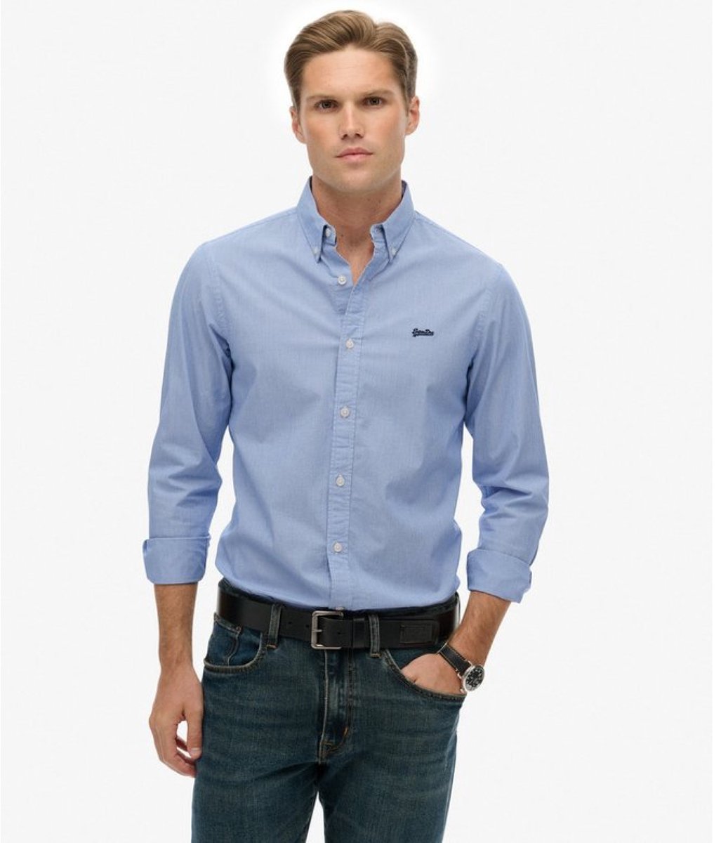 Superdry Essentials Lichtgewicht Slim Fitted Overhemd Blauw