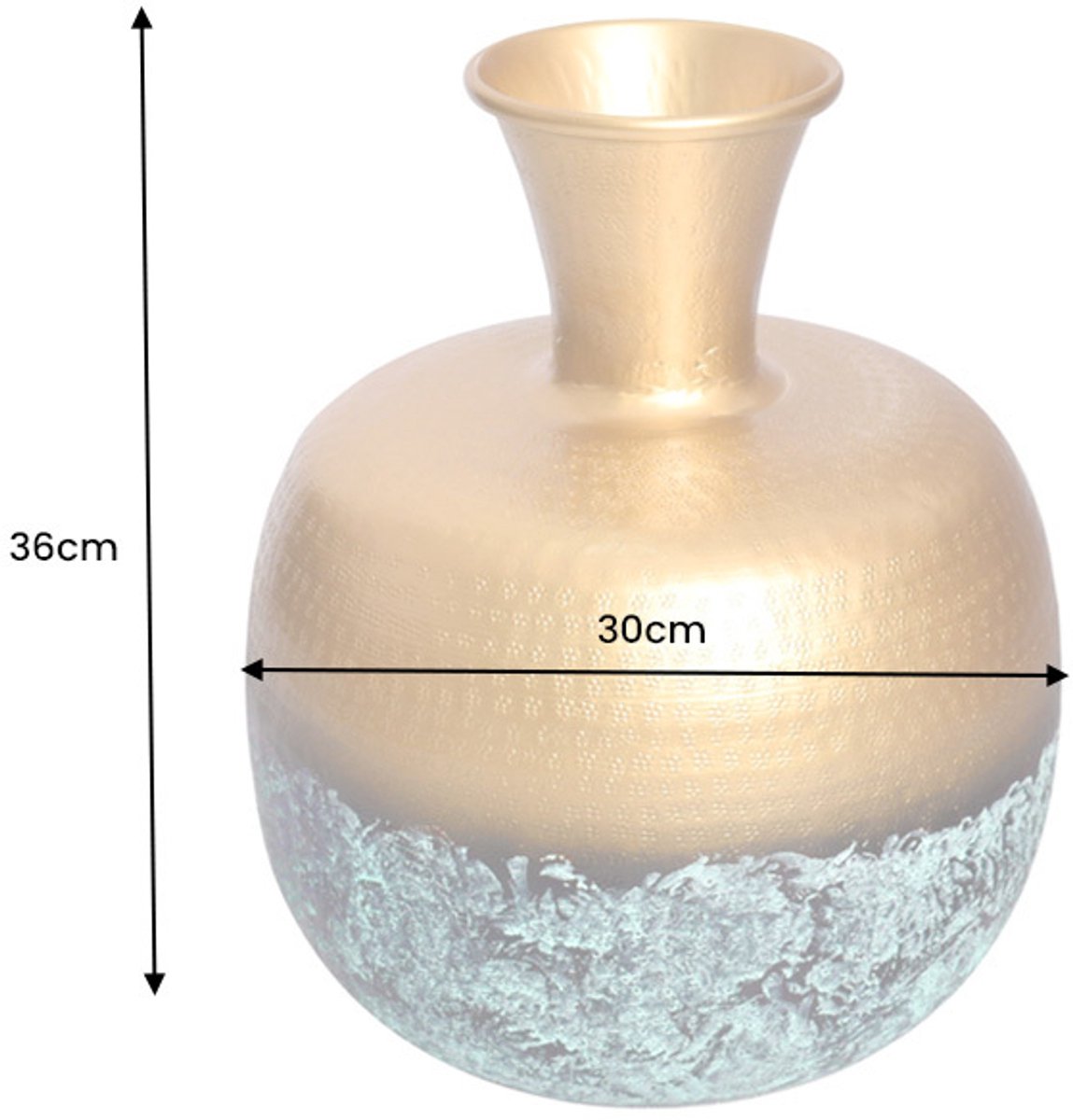 Handgemaakte decoratieve vaas ABSTRACT ORIENT 40cm goud rond metaal patina - 43511