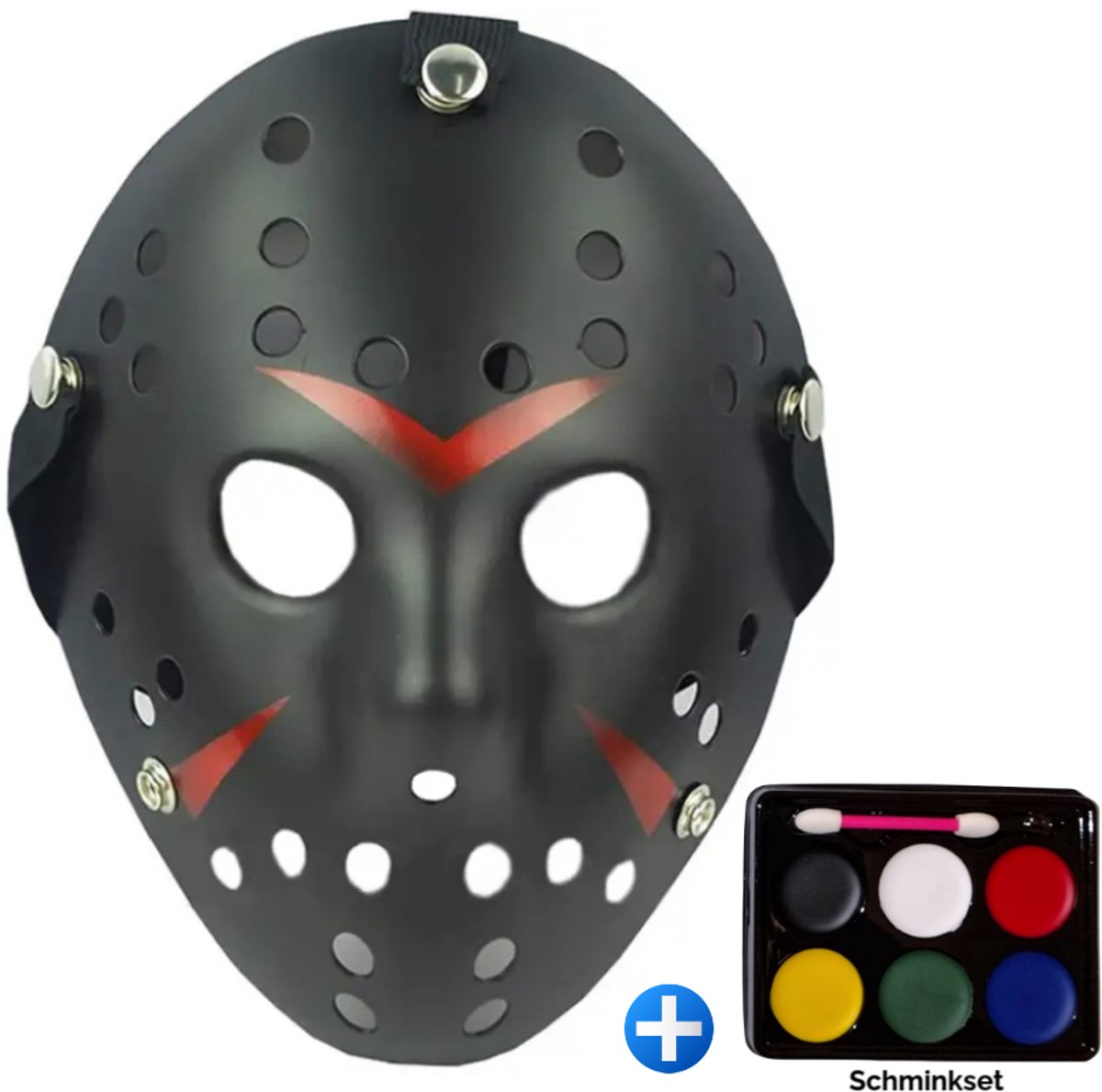 TECQX Jason Voorhees Hockey Masker - Halloween Masker - Inclusief Schminkset 6 kleuren - Horror Film Friday The 13th - Cosplay Masker - Verkleedmasker - Zwart