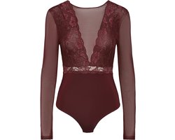 Pieces Kanten body lange mouw zwart- Sicca Bodystocking - Luxe lingerie bodysuit - Zwart - Bordeaux - Bordeaux / S