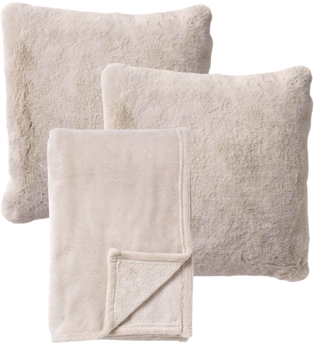 Dutch Decor VOORDEELSET - 3-delig - Zaya & Harvey - 2 sierkussens 45x45 cm - 1 plaid 150x200 cm - beige